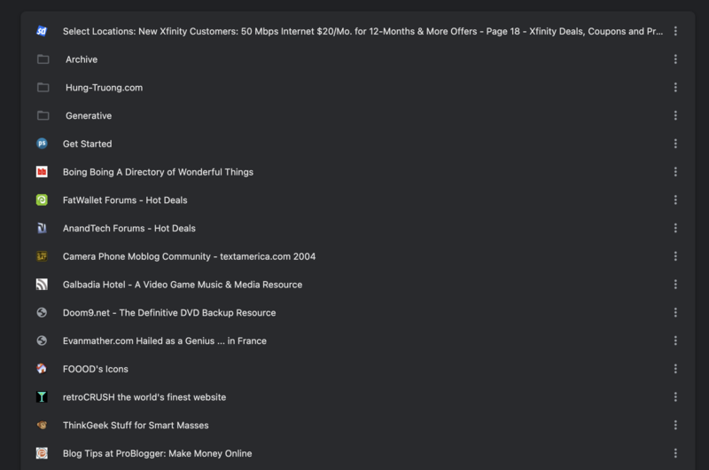 Screenshot of bookmarks folders queued for cleanup