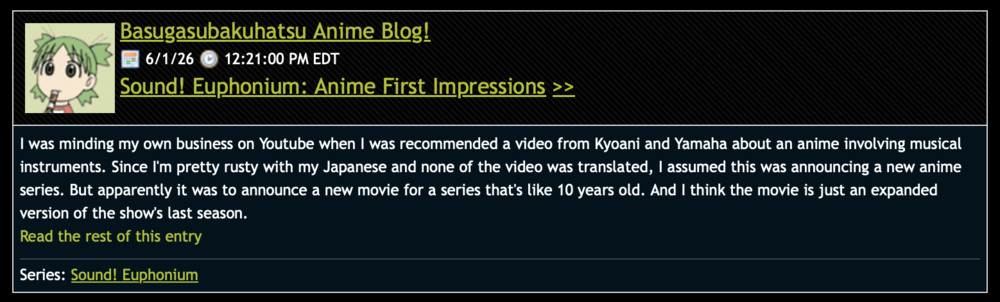 Screenshot of a Sound! Euphonium anime blog post on Anime Nano