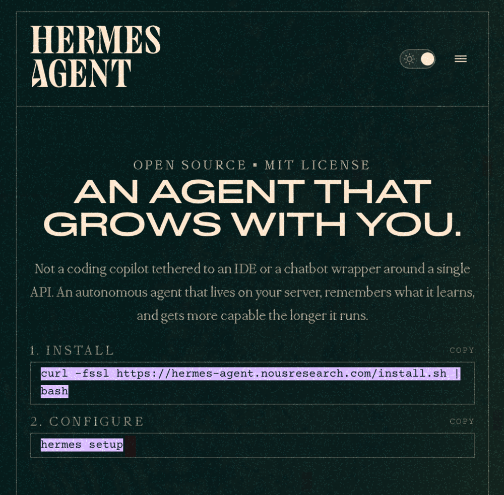 Hermes Agent landing page