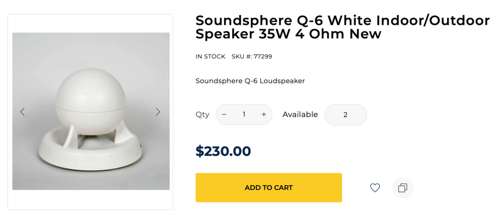 Soundsphere Q-6 White Indoor/Outdoor Speaker product listing at $230.00